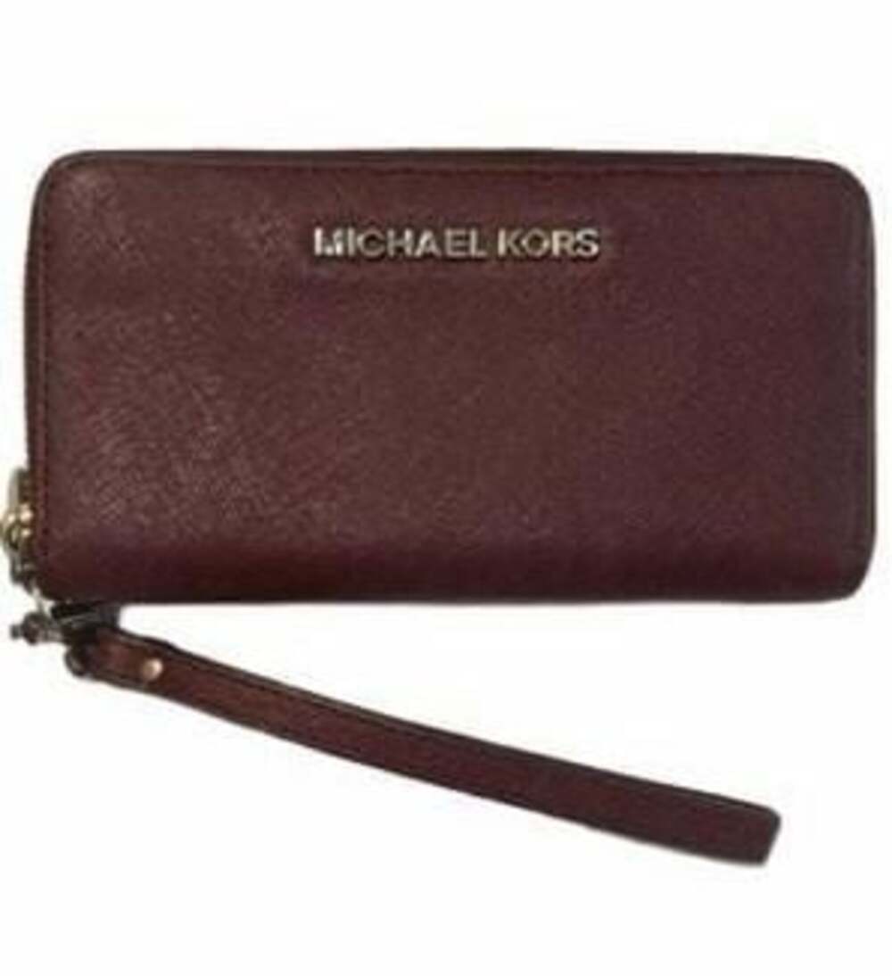 Michael Kors Jet Set Travel Saffiano Leather Zip Around Wristlet Wallet Merlot